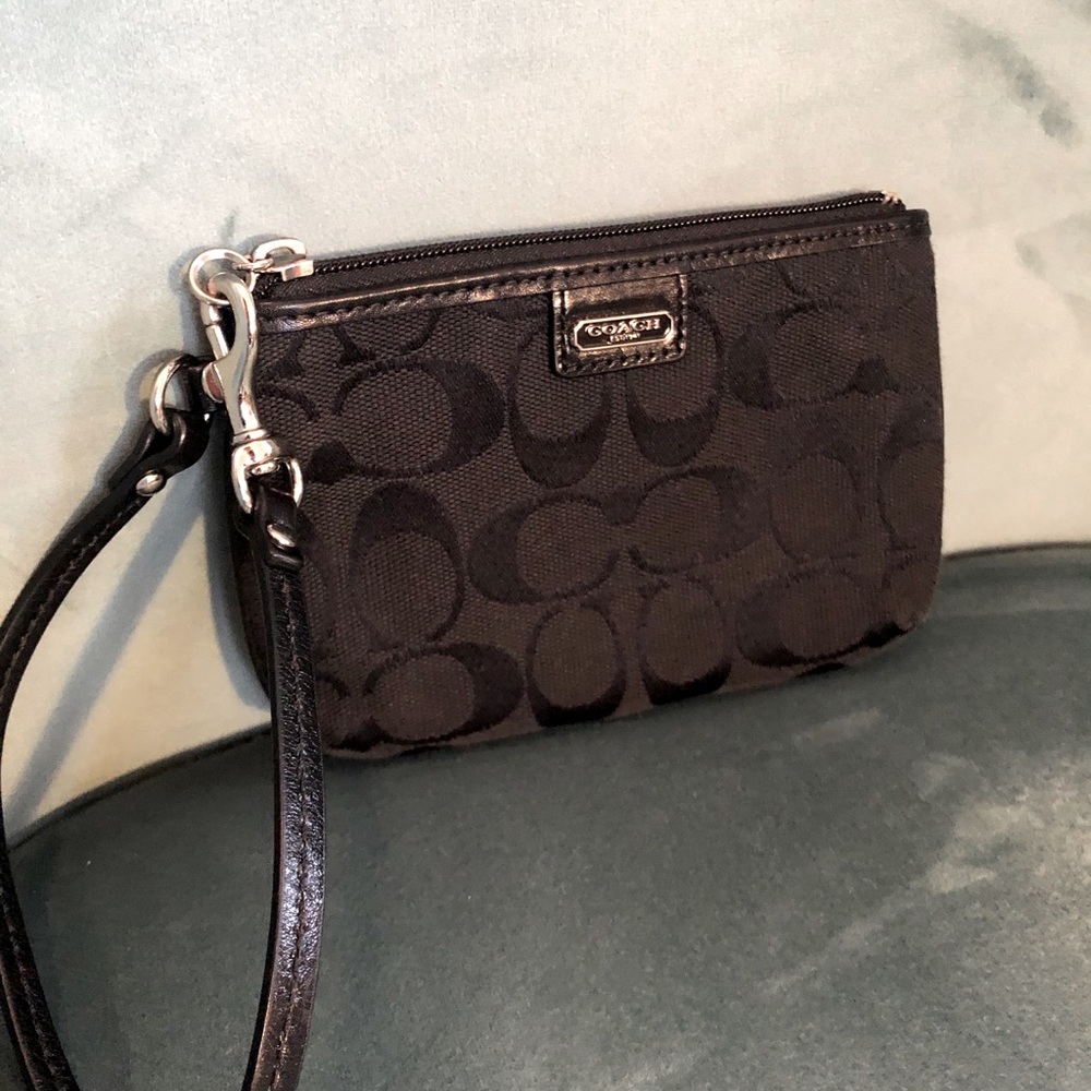 Coach Black Logo Zip Wristlet